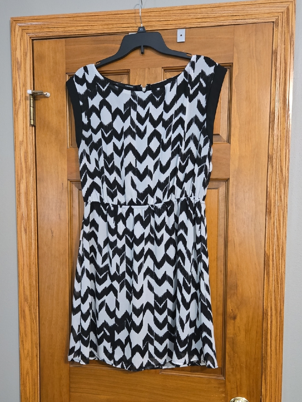 Maurices Black and White Sleeveless Dress with Geometric Print